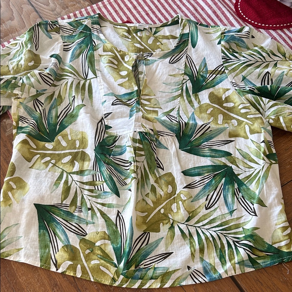 Sigrid Olsen Tropical Leaf Print Blouse